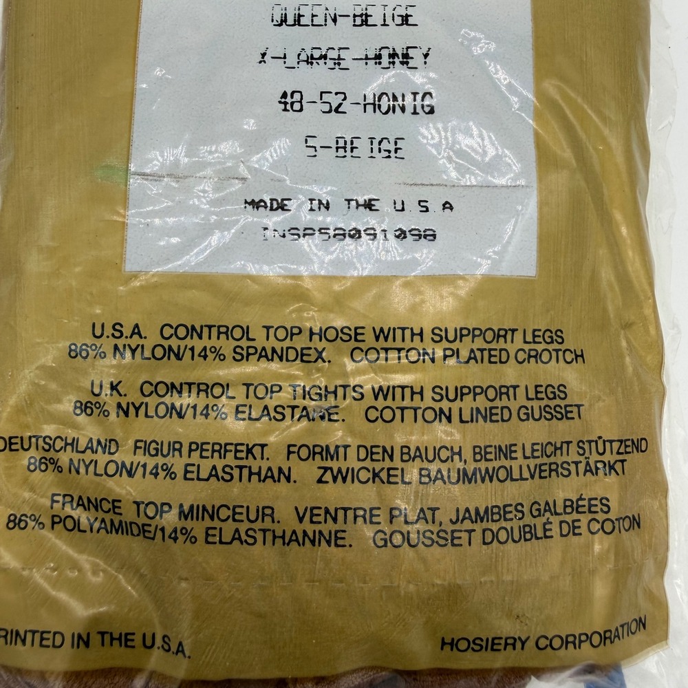 Silkies Control Top Pantyhose Beige Queen Size Vintage X-Large Honey USA Made - Picture 3 of 4